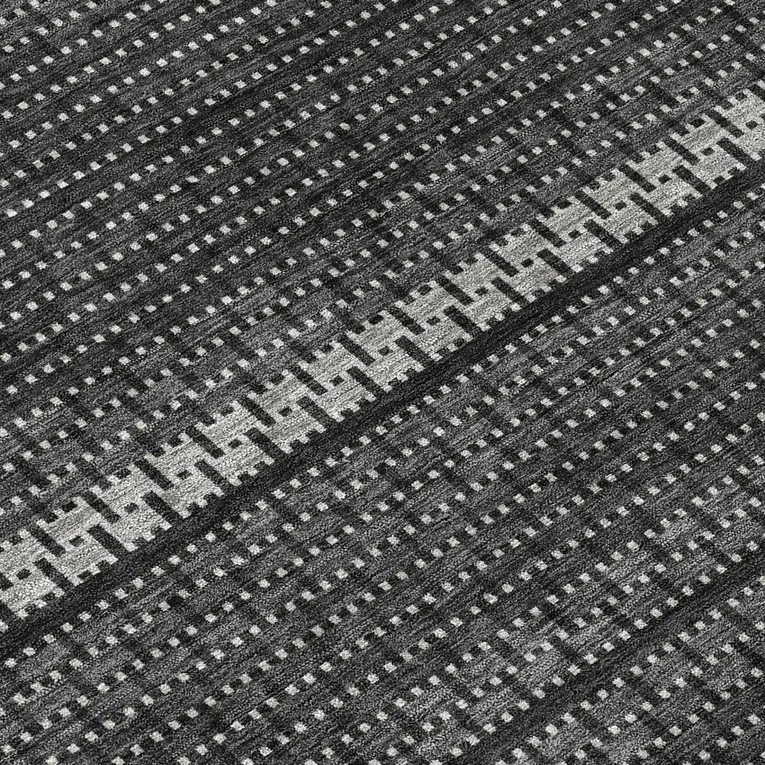 8' Black Gray And Silver Round Striped Washable Indoor Outdoor Area Rug Photo 9