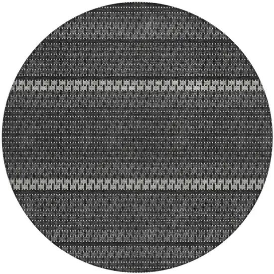 8' Black Gray And Silver Round Striped Washable Indoor Outdoor Area Rug Photo 2