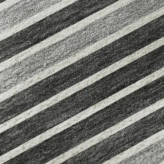 8' Black Gray And Silver Striped Washable Area Rug With UV Protection Photo 2