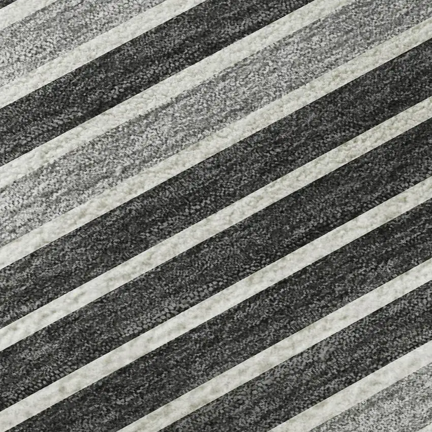 8' Black Gray And Silver Striped Washable Area Rug With UV Protection Photo 2