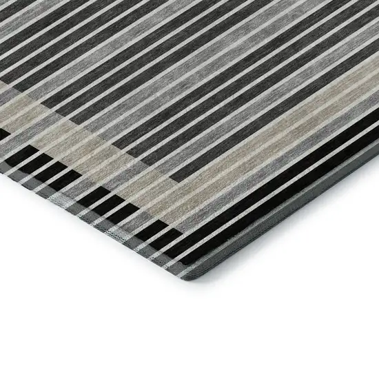 8' Black Gray And Silver Striped Washable Area Rug With UV Protection Photo 8