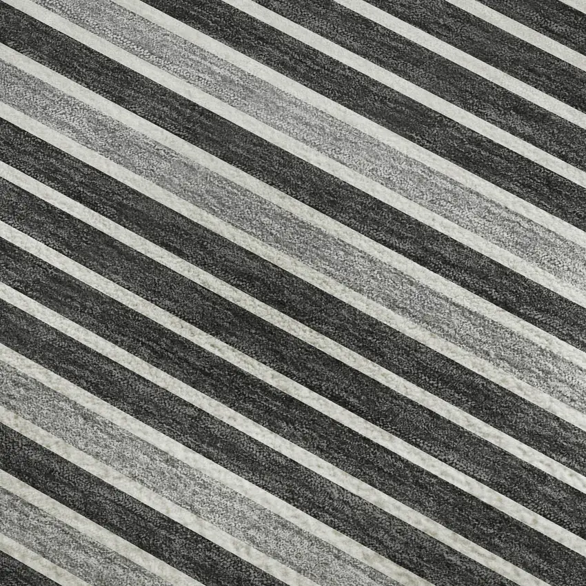 8' Black Gray And Silver Striped Washable Area Rug With UV Protection Photo 4