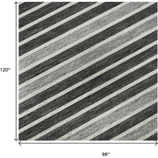 8' Black Gray And Silver Striped Washable Area Rug With UV Protection Photo 5