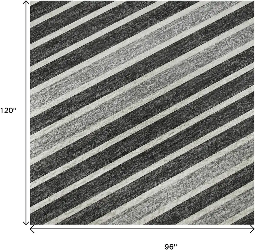 8' Black Gray And Silver Striped Washable Area Rug With UV Protection Photo 5