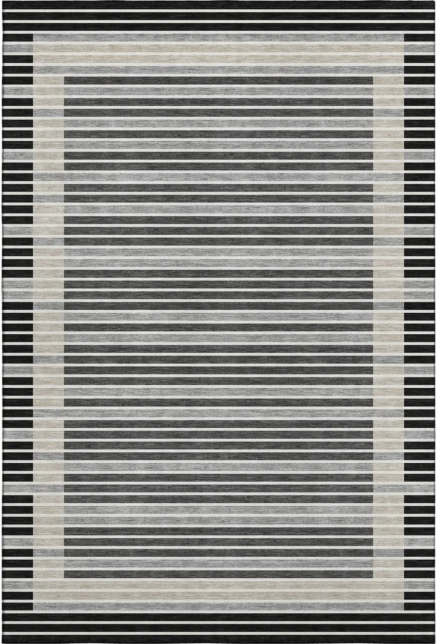 8' Black Gray And Silver Striped Washable Area Rug With UV Protection Photo 6