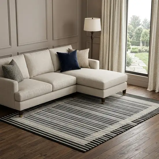 8' Black Gray And Silver Striped Washable Area Rug With UV Protection Photo 1