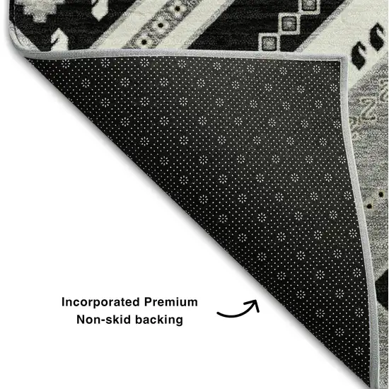 8' Black Gray And Silver Tribal Washable Round Rug With UV Protection Photo 4