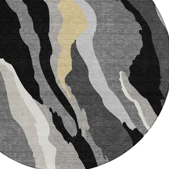 8' Black Gray And Tan Round Abstract Washable Indoor Outdoor Area Rug Photo 6