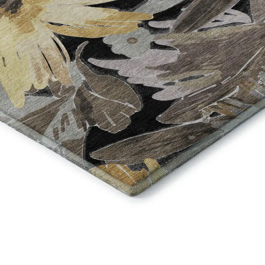 8' Black Gray And Wheat Floral Washable Area Rug With UV Protection Photo 7