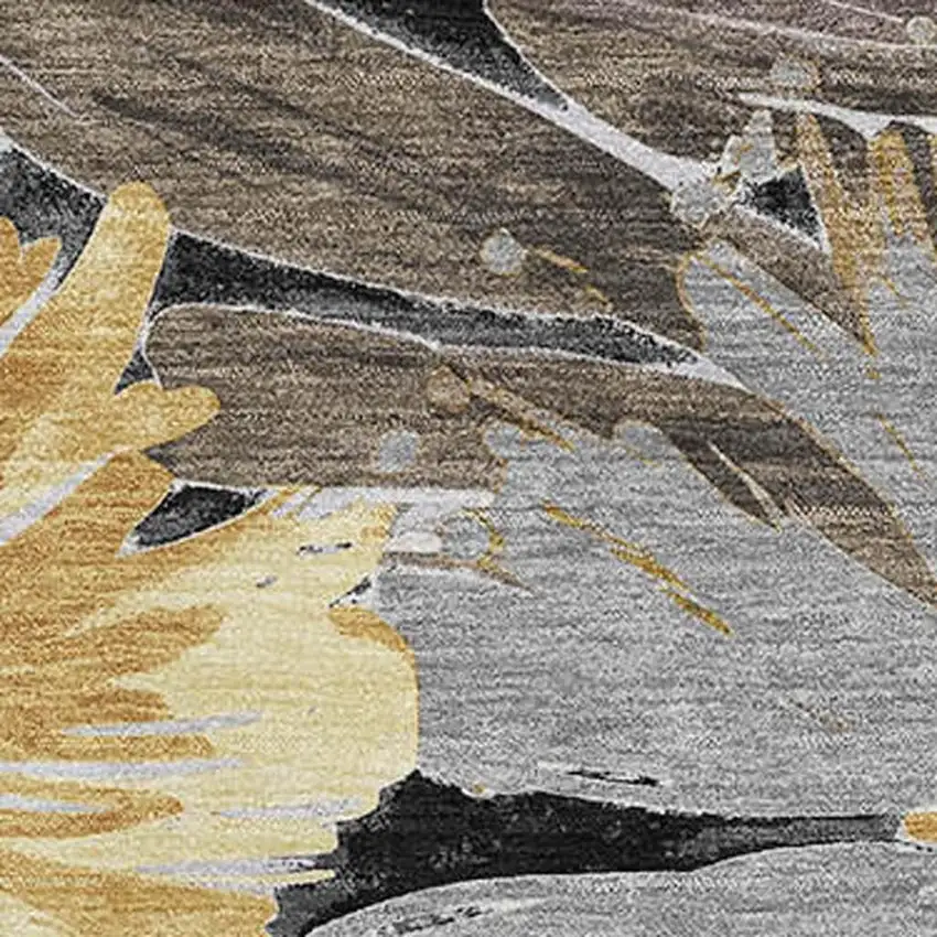 8' Black Gray And Wheat Floral Washable Area Rug With UV Protection Photo 2