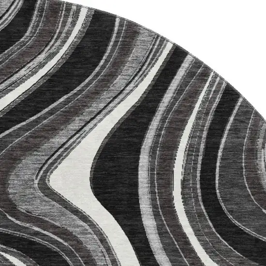 8' Black Gray And White Marble Washable Round Rug With UV Protection Photo 3
