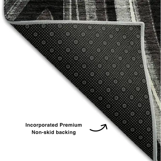 8' Black Gray And White Marble Washable Round Rug With UV Protection Photo 6