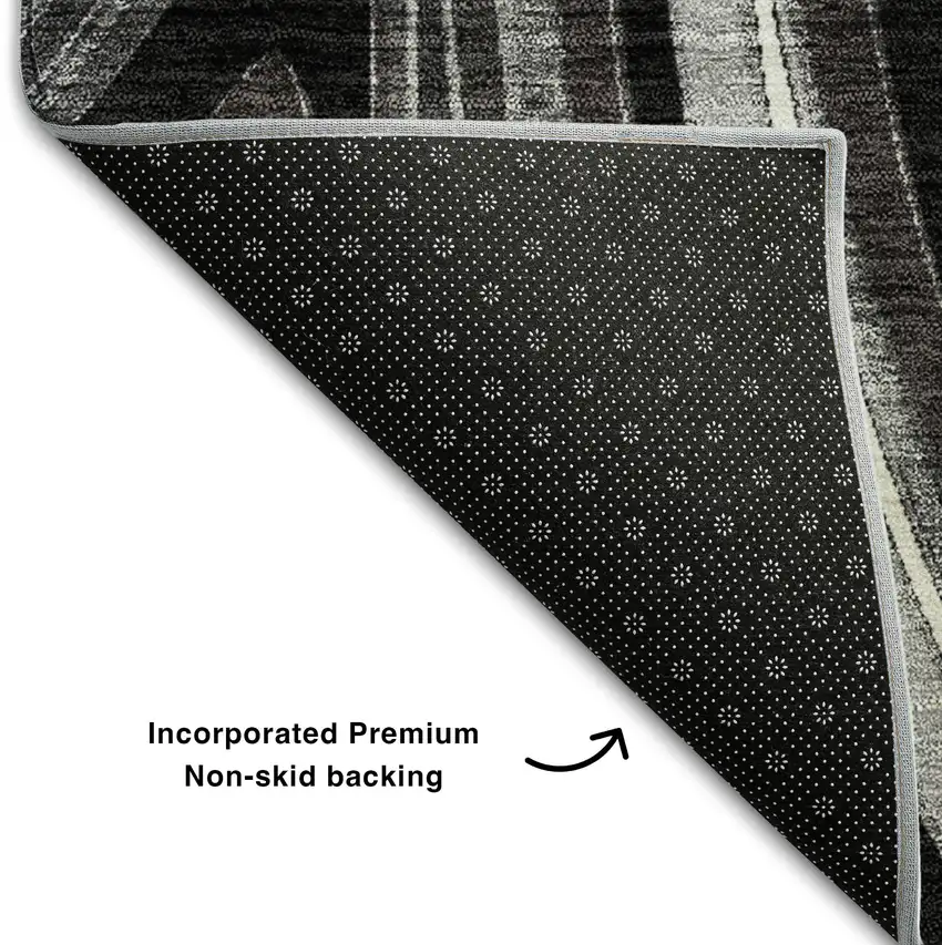 8' Black Gray And White Marble Washable Round Rug With UV Protection Photo 6