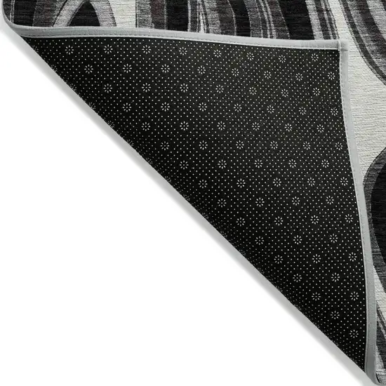 8' Black Gray And White Round Abstract Washable Indoor Outdoor Area Rug Photo 2