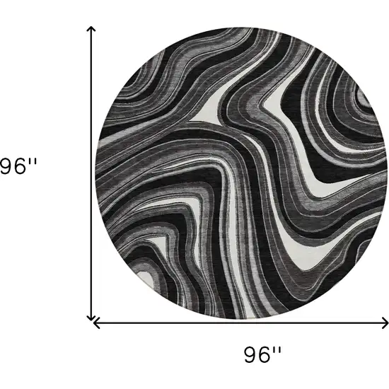 8' Black Gray And White Round Abstract Washable Indoor Outdoor Area Rug Photo 7