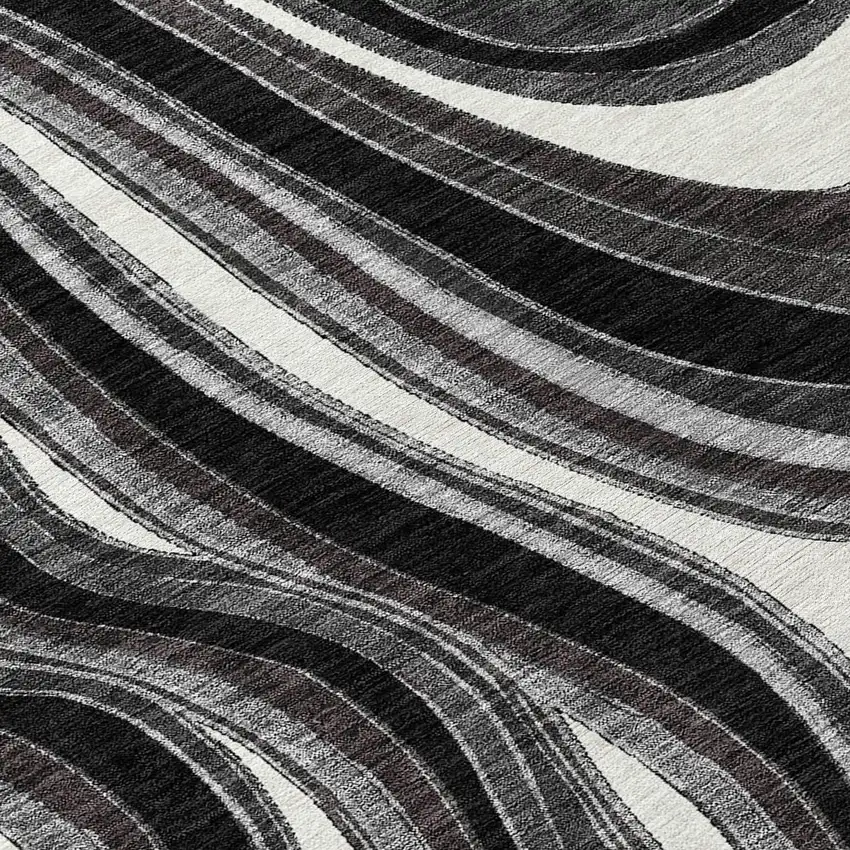 8' Black Gray And White Round Abstract Washable Indoor Outdoor Area Rug Photo 8
