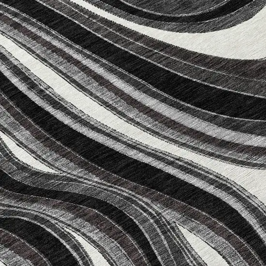 8' Black Gray And White Round Abstract Washable Indoor Outdoor Area Rug Photo 8