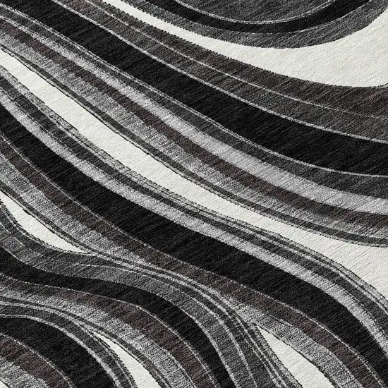 8' Black Gray And White Round Abstract Washable Indoor Outdoor Area Rug Photo 8