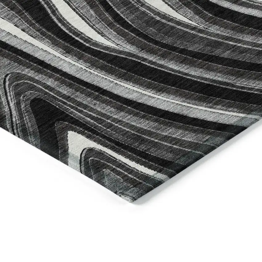 8' Black Gray And White Round Abstract Washable Indoor Outdoor Area Rug Photo 4