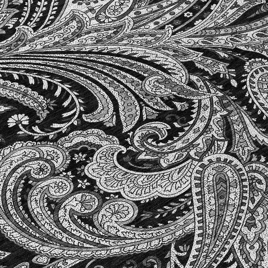 8' Black Gray And White Round Paisley Washable Indoor Outdoor Area Rug Photo 8