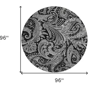 Photo of 8' Black Gray And White Round Paisley Washable Indoor Outdoor Area Rug