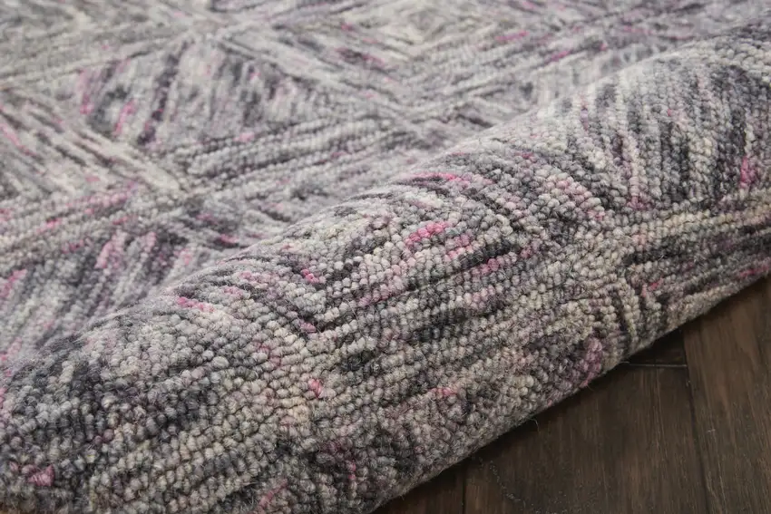 8' Black Gray and Ivory Wool Geometric Runner Rug Photo 8