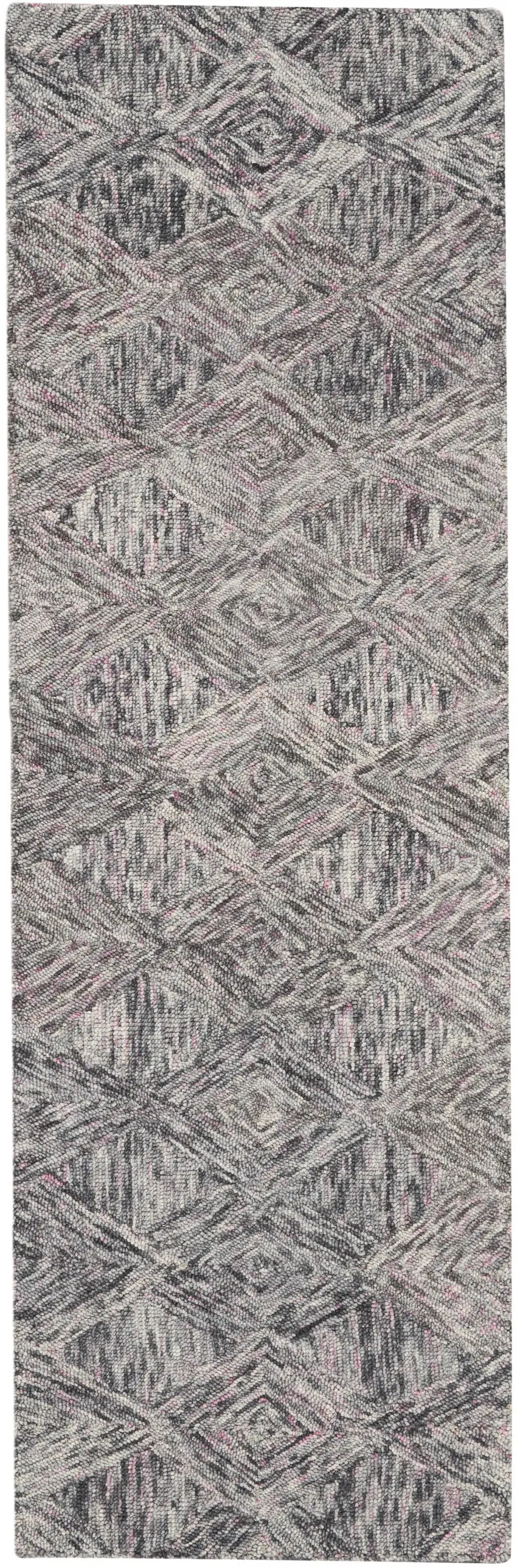 8' Black Gray and Ivory Wool Geometric Runner Rug Photo 4