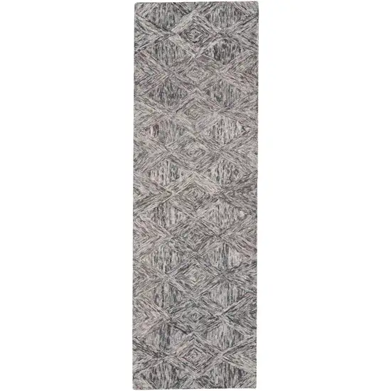 8' Black Gray and Ivory Wool Geometric Runner Rug Photo 1