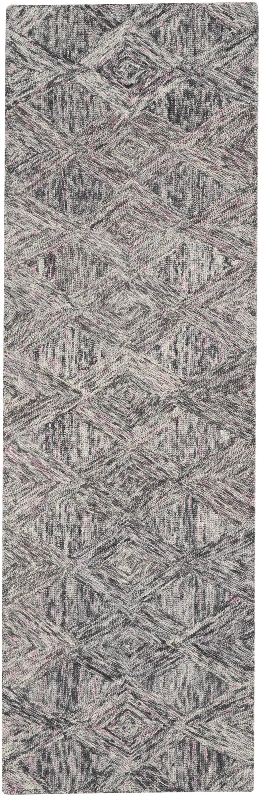 8' Black Gray and Ivory Wool Geometric Runner Rug Photo 1