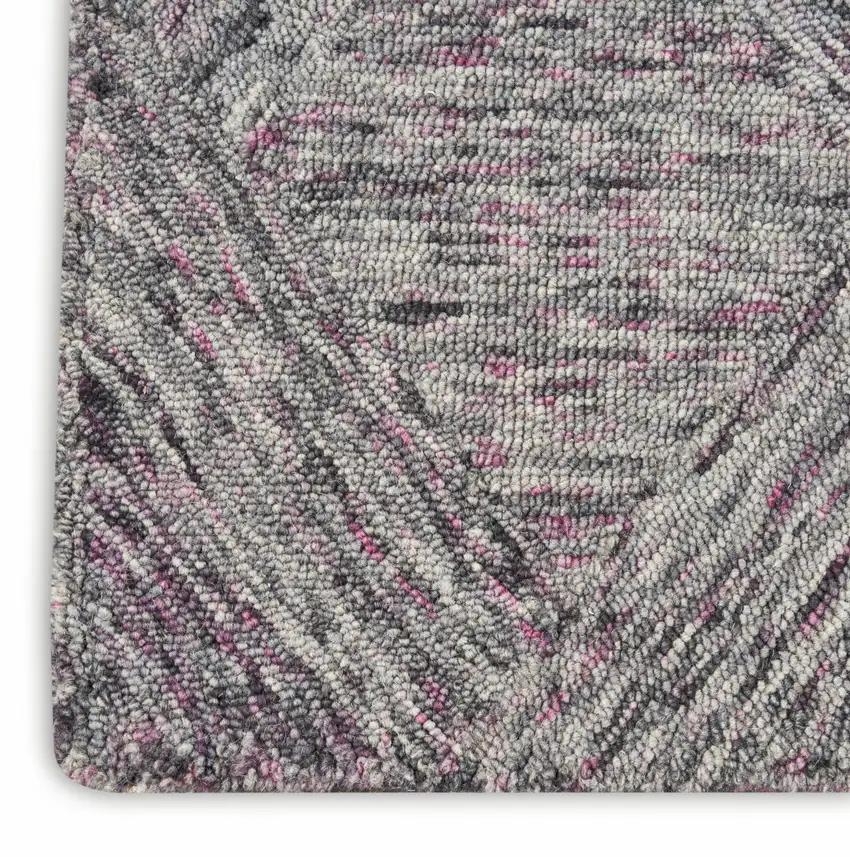 8' Black Gray and Ivory Wool Geometric Runner Rug Photo 4