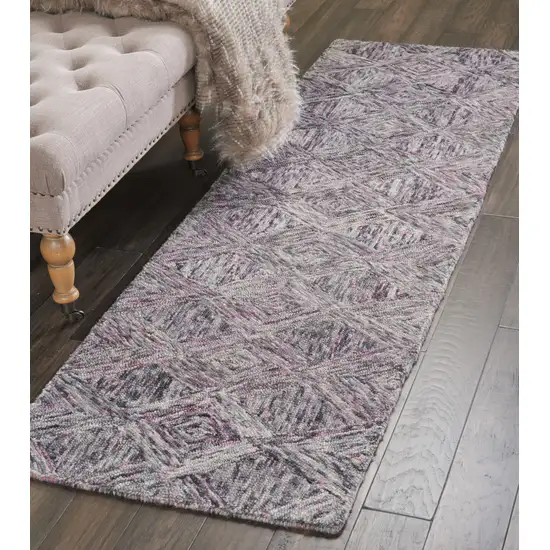 8' Black Gray and Ivory Wool Geometric Runner Rug Photo 3