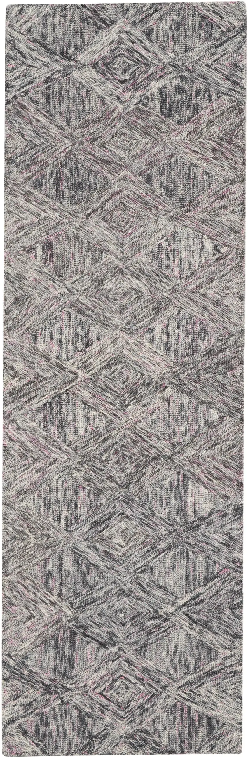 8' Black Gray and Ivory Wool Geometric Runner Rug Photo 2