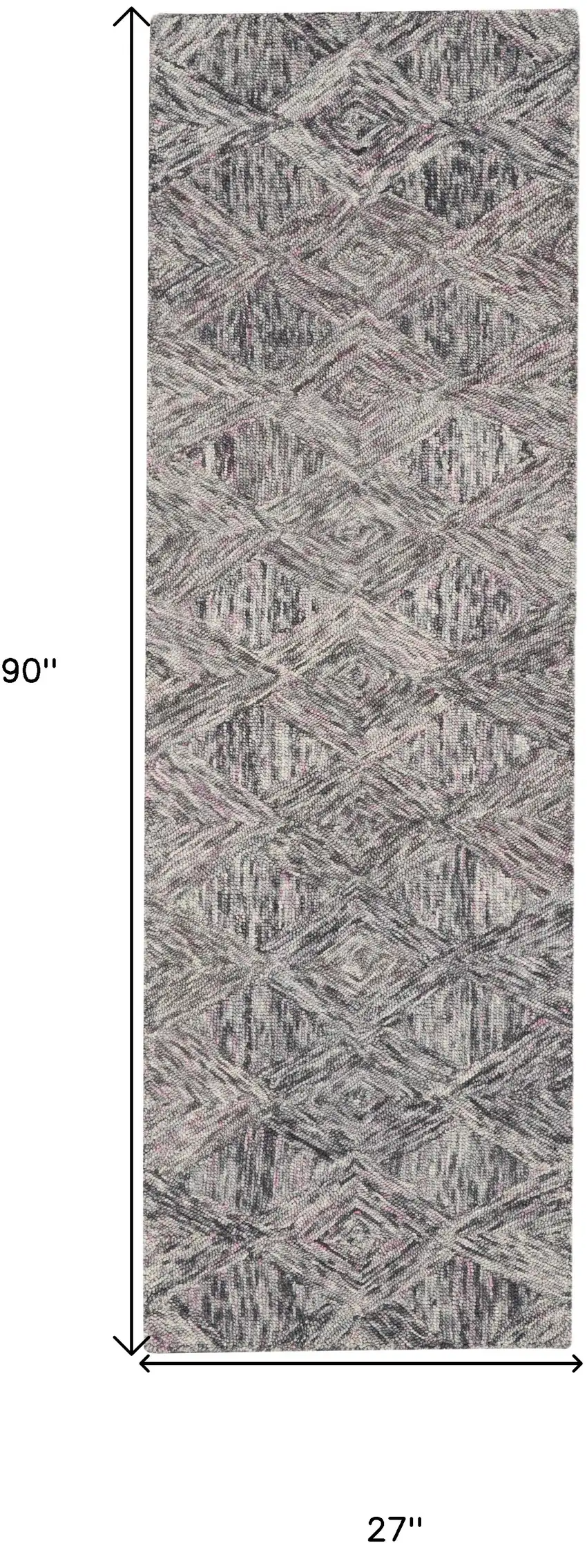 8' Black Gray and Ivory Wool Geometric Runner Rug Photo 3