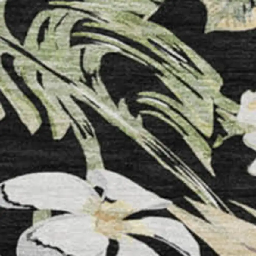 8' Black Green And Beige Floral Washable Round Rug With UV Protection Photo 2