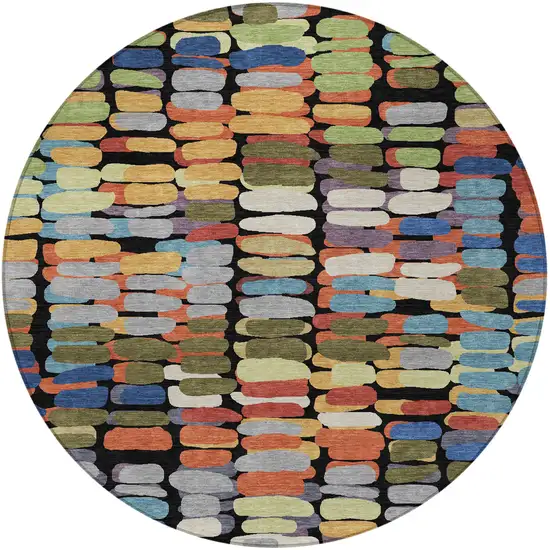 8' Black Green And Blue Round Abstract Washable Indoor Outdoor Area Rug Photo 4