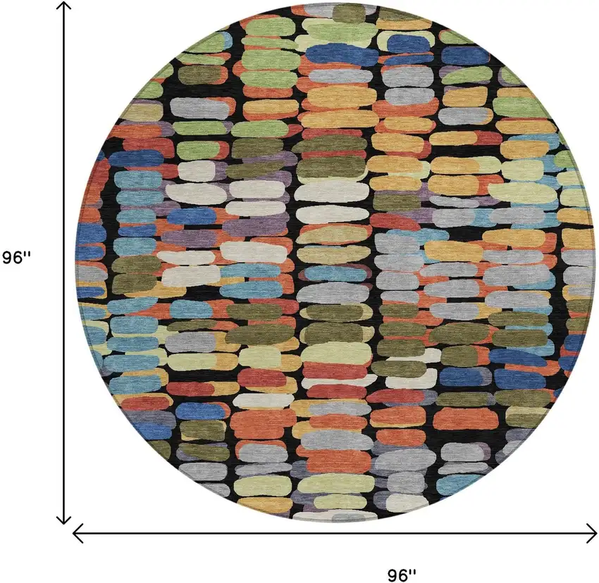 8' Black Green And Blue Round Abstract Washable Indoor Outdoor Area Rug Photo 3