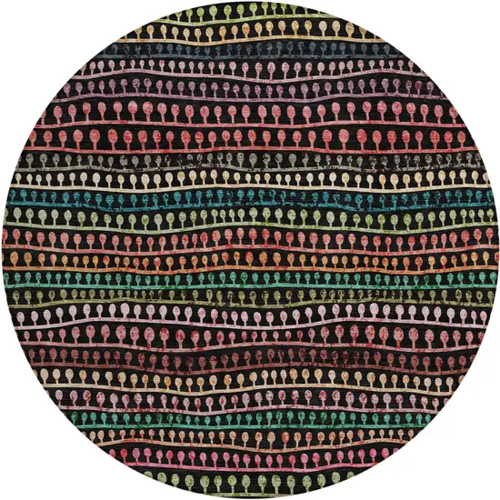 8' Black Green And Gold Round Striped Washable Indoor Outdoor Area Rug Photo 2