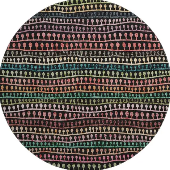 8' Black Green And Red Striped Washable Round Rug With UV Protection Photo 4