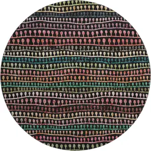 Photo of 8' Black Green And Red Striped Washable Round Rug With UV Protection