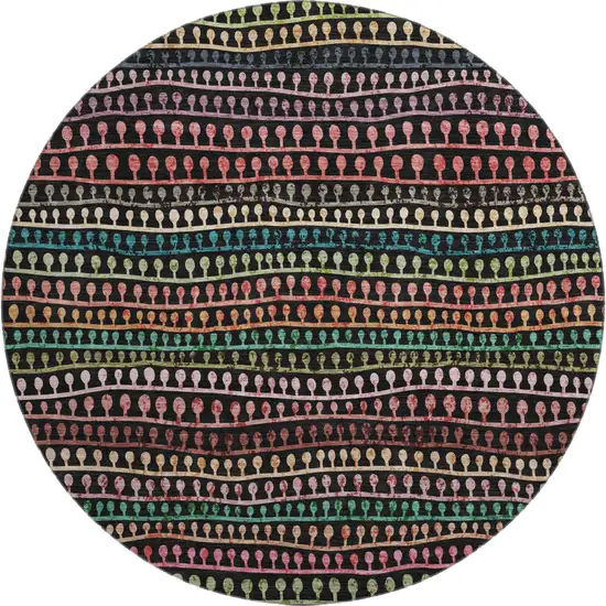8' Black Green And Red Striped Washable Round Rug With UV Protection Photo 1