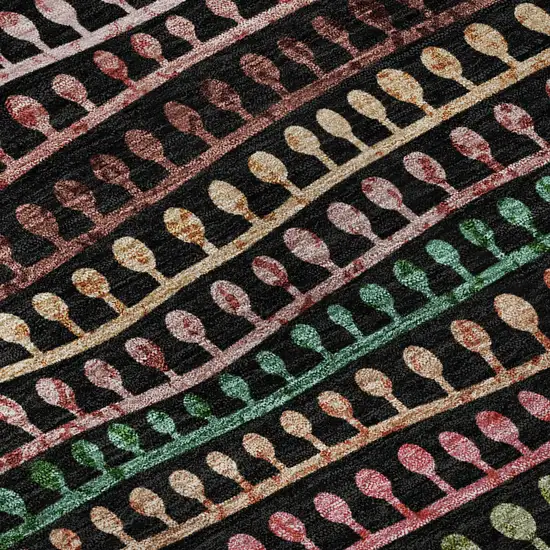 8' Black Green And Red Striped Washable Round Rug With UV Protection Photo 9