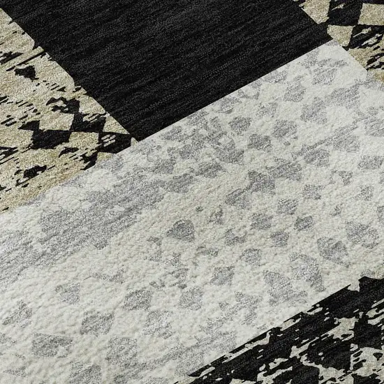 8' Black Ivory And Beige Geometric Washable Round Rug With UV Protection Photo 8