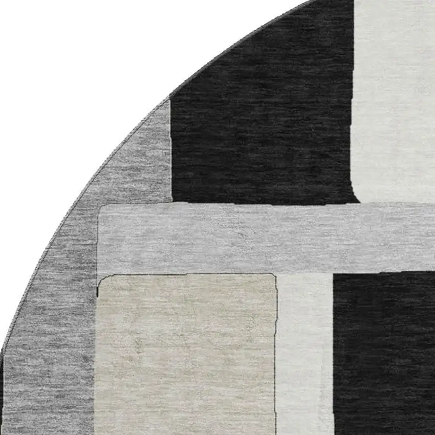 8' Black Ivory And Beige Geometric Washable Round Rug With UV Protection Photo 2