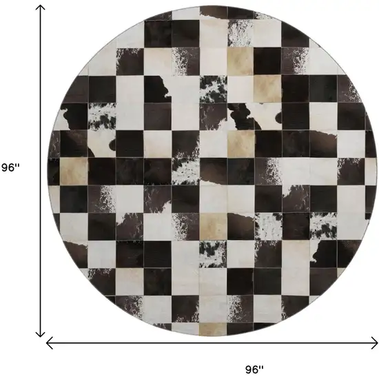 8' Black Ivory And Beige Patchwork Washable Round Rug With UV Protection Photo 3