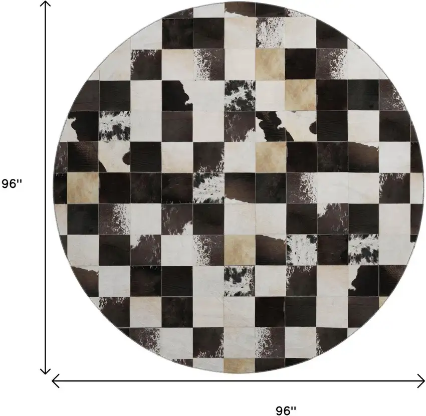 8' Black Ivory And Beige Patchwork Washable Round Rug With UV Protection Photo 3