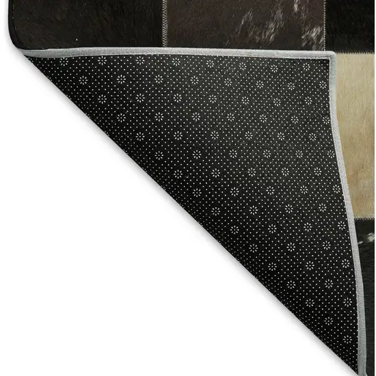 8' Black Ivory And Beige Patchwork Washable Round Rug With UV Protection Photo 6