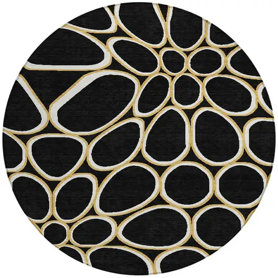 8' Black Ivory And Beige Round Abstract Washable Indoor Outdoor Area Rug Photo 6