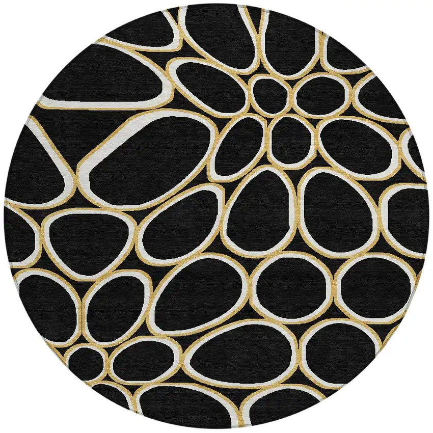 8' Black Ivory And Beige Round Abstract Washable Indoor Outdoor Area Rug Photo 6