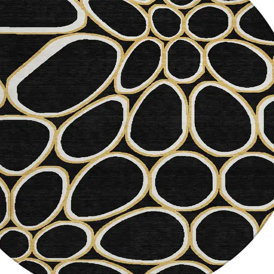 8' Black Ivory And Beige Round Abstract Washable Indoor Outdoor Area Rug Photo 4