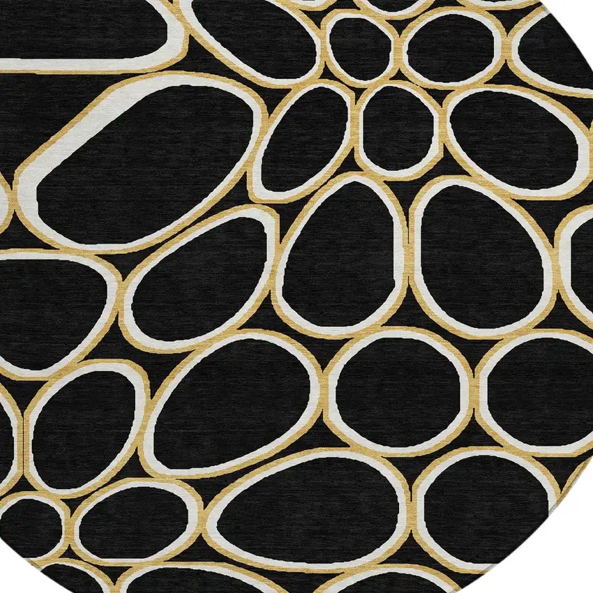 8' Black Ivory And Beige Round Abstract Washable Indoor Outdoor Area Rug Photo 4